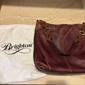 BRIGHTON Shayla Merlot Wine Genuine Leather Shoulder Handbag Purse Dustbag